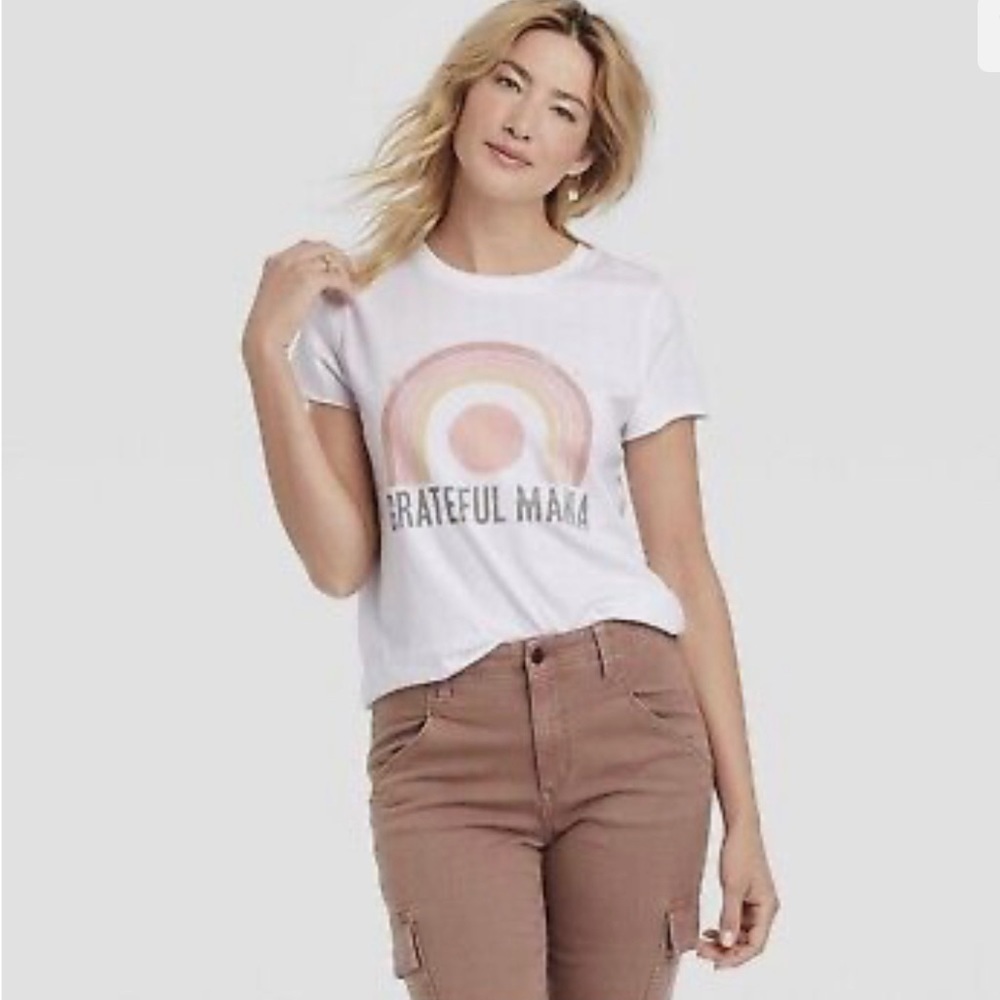 Grayson Threads Women's Raw Hem T-shirt ‘Grateful Mama’ Rainbow